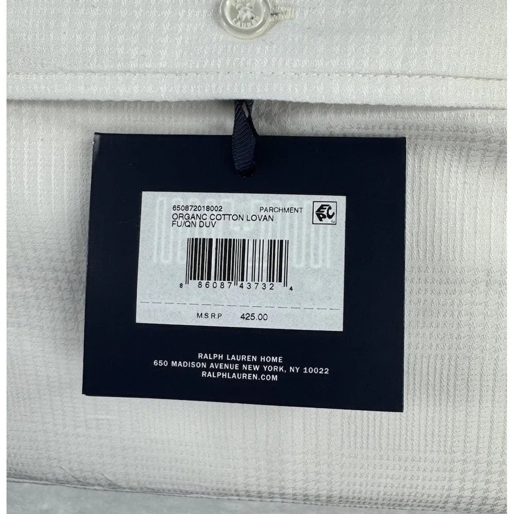 Ralph Lauren Full Queen Duvet Cover Lovan Jacquard White Organic Cotton New $425